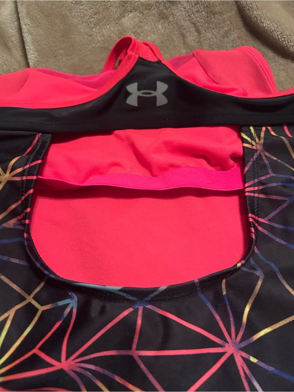 Under Armour Size 12 Kids Black Multicolor Geometric One-Piece Swimsuit